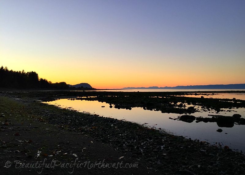 Sunset where the beach meets Hwy 112 west of Joyce, WA