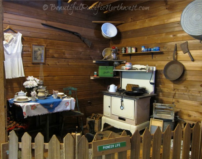 Exhibit of pioneer life at the Forks Timber Museum in Forks WA