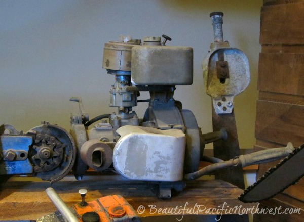 Ancient 2-man chainsaw displayed in the Forks Timber Museum in Forks WA